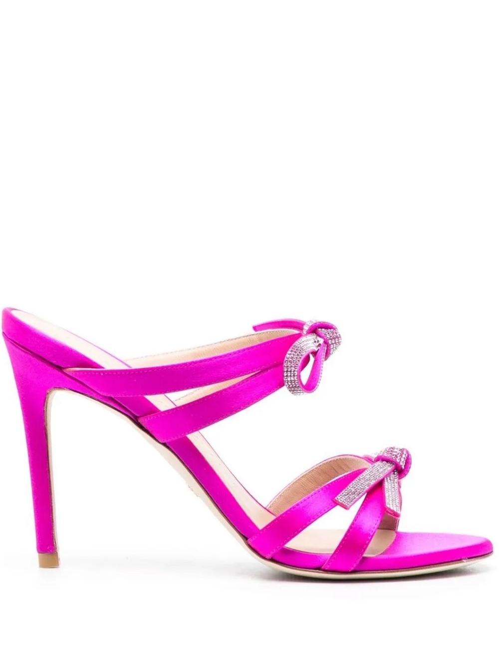 Stuart Weitzman Bright Fuchsia Satin Knotted Crystal Stiletto Mule